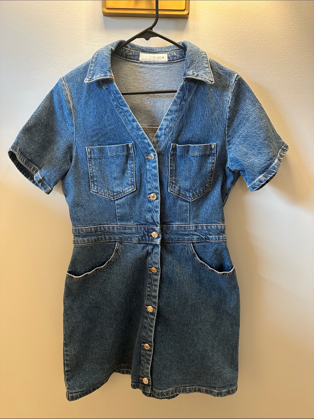 Zara Short-Sleeve Denim Mini Dress - Blue